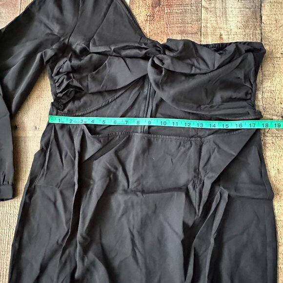 Plus Black Woven One Shoulder Midi Dress Size 16 PrettyLittleThing - Picture 4 of 9
